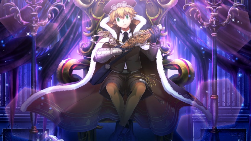 1boy, antique_firearm, black_boots, black_gloves, boots, cape, capri_pants, epaulettes