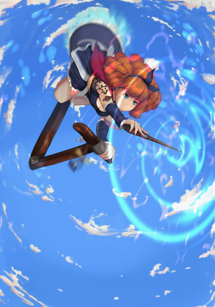 10s, 1girl, arm_tattoo, big_hair, blue_eyes, breasts, capelet, cleavage