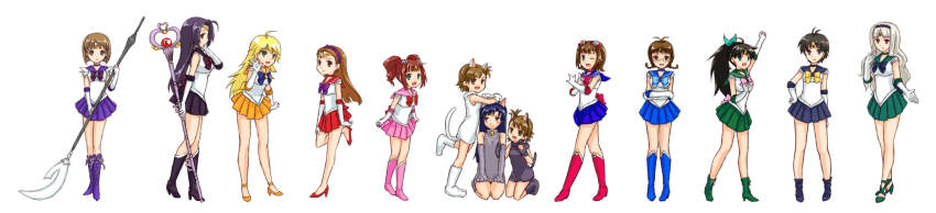 6+girls, ahoge, akizuki_ritsuko, amami_haruka, animal_ears, animal_hands, artemis_(sailor_moon), artemis_(sailor_moon)_(cosplay)