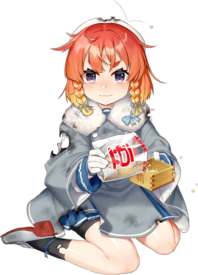 1girl, akasaka_yuzu, beans, bike_shorts, blonde_hair, blue_eyes, bob_cut, braid, coat, etorofu_(kancolle), etorofu_(setsubun)_(kancolle), female_focus, full_body, gloves, gradient_hair, hat, jacket, kantai_collection, kneeling, mamemaki, multicolored_hair, official_art, red_hair, sailor_hat, side_braid, sitting, solo, tears, thick_eyebrows, transparent_background, twin_braids, white_gloves, white_hat, winter_clothes