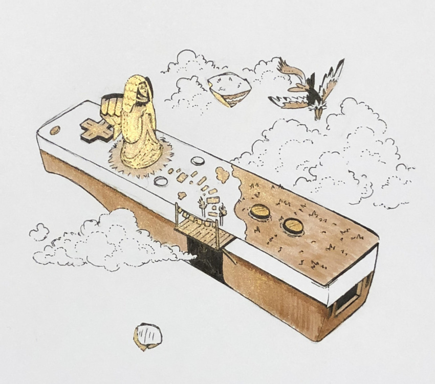 cloud, controller, floating_island, game_controller, grass, limited_palette, loftwing, nintendo