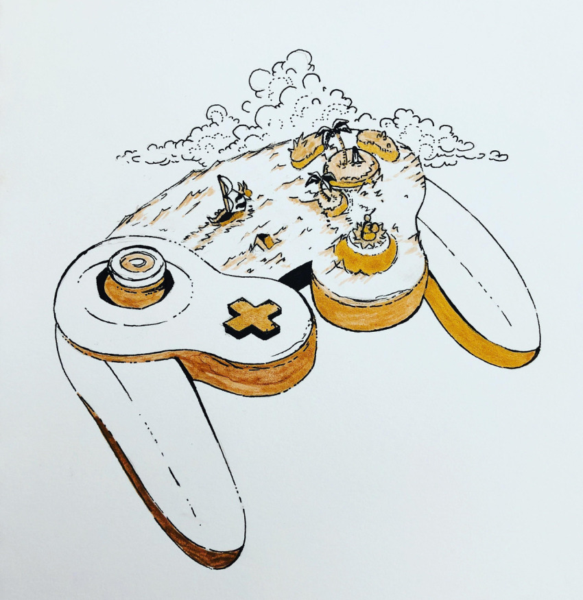 cloud, controller, game_controller, gamecube_controller, highres, island, limited_palette, nintendo