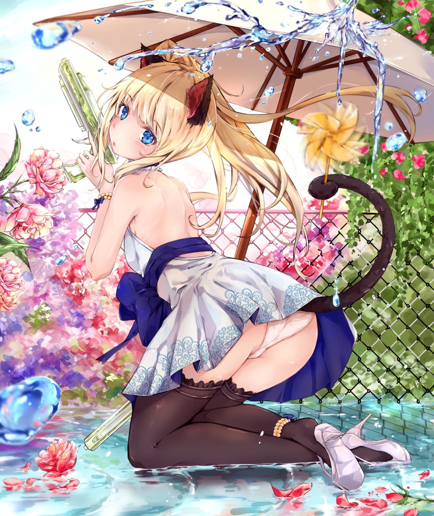 1girl, absurdres, animal_ears, anklet, ass, backless_dress, backless_outfit, bare_shoulders
