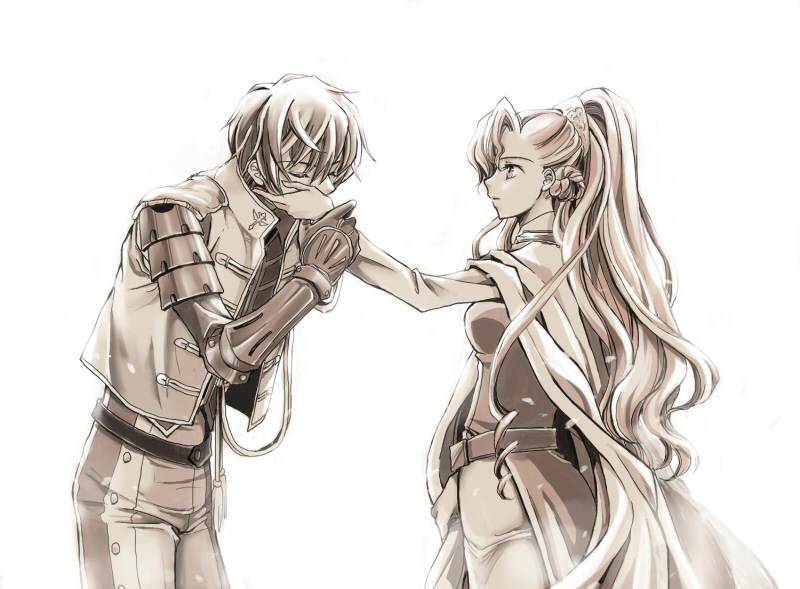 00s, 1boy, 1girl, armor, brown_hair, code_geass, code_geass:_nightmare_of_nunnally, euphemia_li_britannia, formal_clothes, knight, kururugi_suzaku, long_hair, nightmare_of_nunnally, pesu, pink_hair