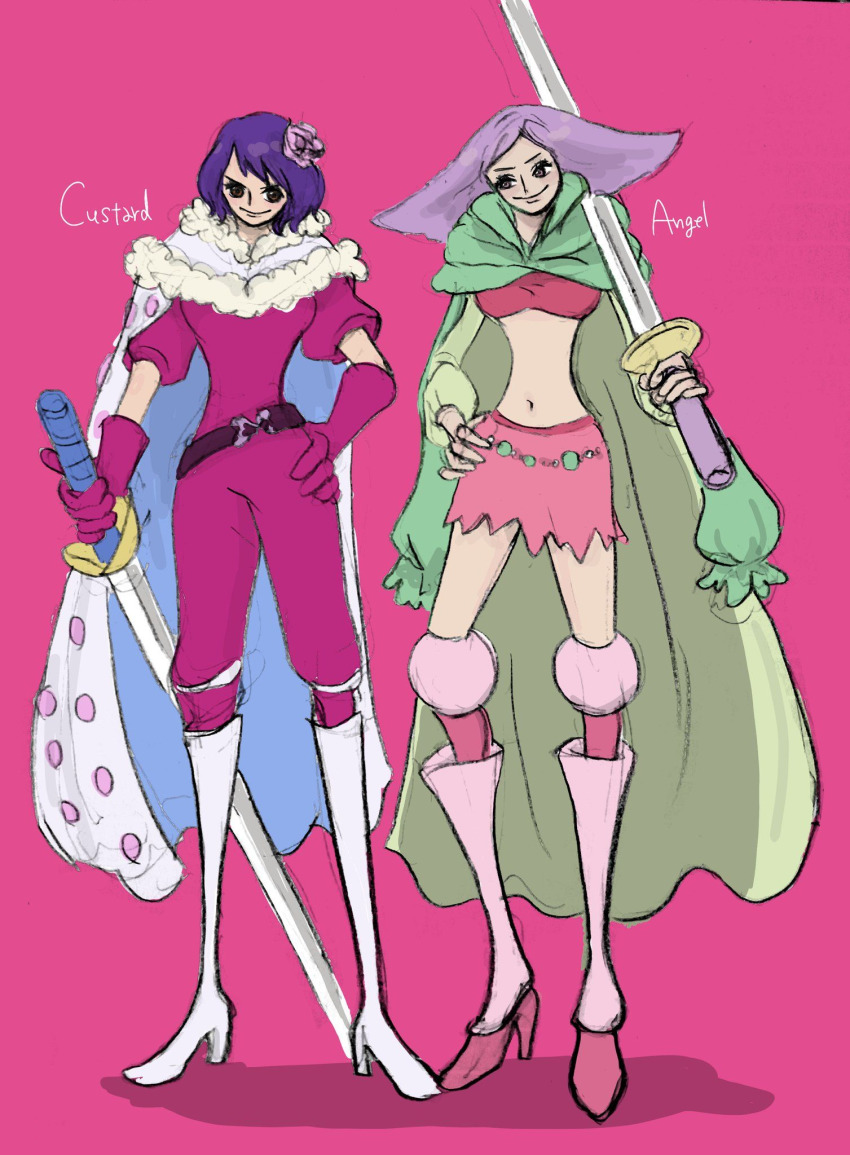 2girls, charlotte_angel, charlotte_custard, highres, long_hair, multiple_girls, one_piece, smile