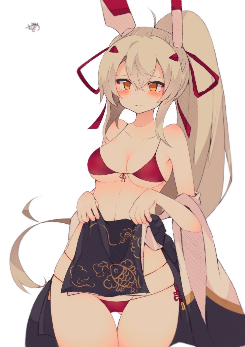 1girl, ayanami_(azur_lane), ayanami_(lunar_demon)_(azur_lane), azur_lane, bikini, blush, chinese_clothes, cowboy_shot