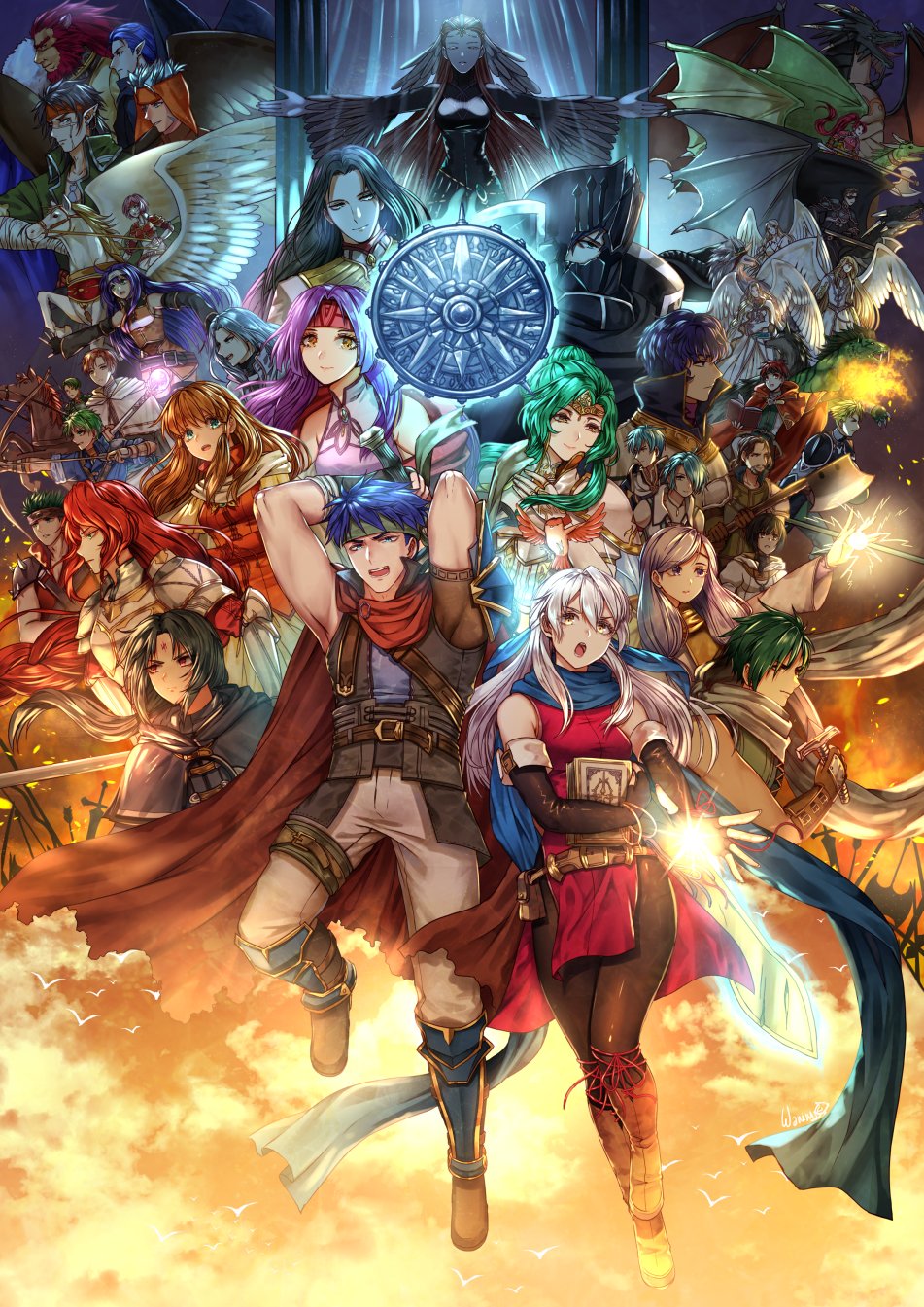 6+boys, 6+girls, amulet, animal_ears, aran_(fire_emblem), armor, ashera_(fire_emblem), bangle