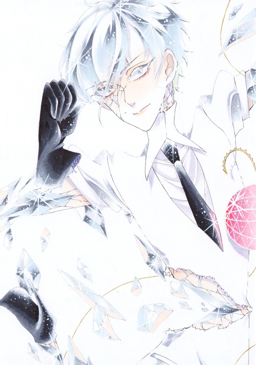 1other, absurdres, androgynous, antarcticite, breaking, colored_eyelashes, crystal_hair, gem_uniform_(houseki_no_kuni)