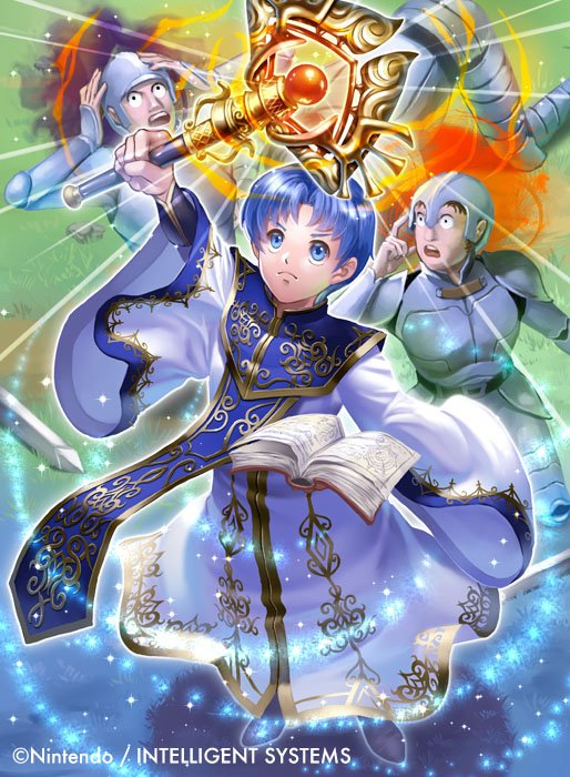 1boy, armor, blue_eyes, blue_hair, book, charlot_(fire_emblem), copyright_name, faceless