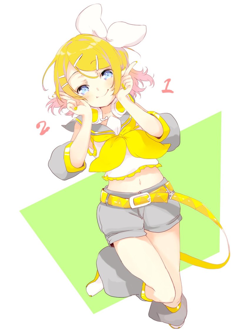 1girl, bad_id, bad_twitter_id, belt, blonde_hair, blue_eyes, blush, bow