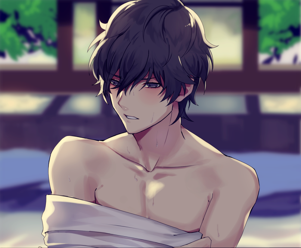 1boy, black_hair, blush, looking_away, male_focus, morimiya_(kuroro), persona, persona_5