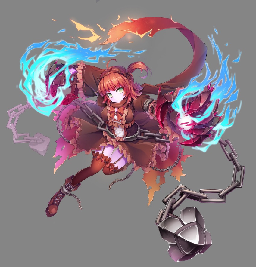 1girl, ahoge, artist_request, bad_id, bad_pixiv_id, blue_fire, boots, bow