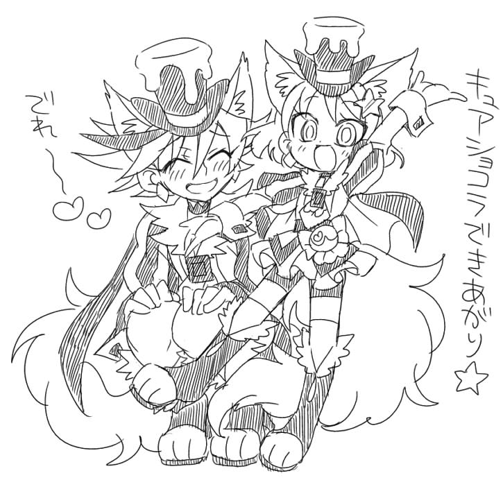 2girls, bob_cut, cosplay, cure_chocolat, cure_chocolat_(cosplay), earrings, greyscale, hacchi_(tennencalpis)