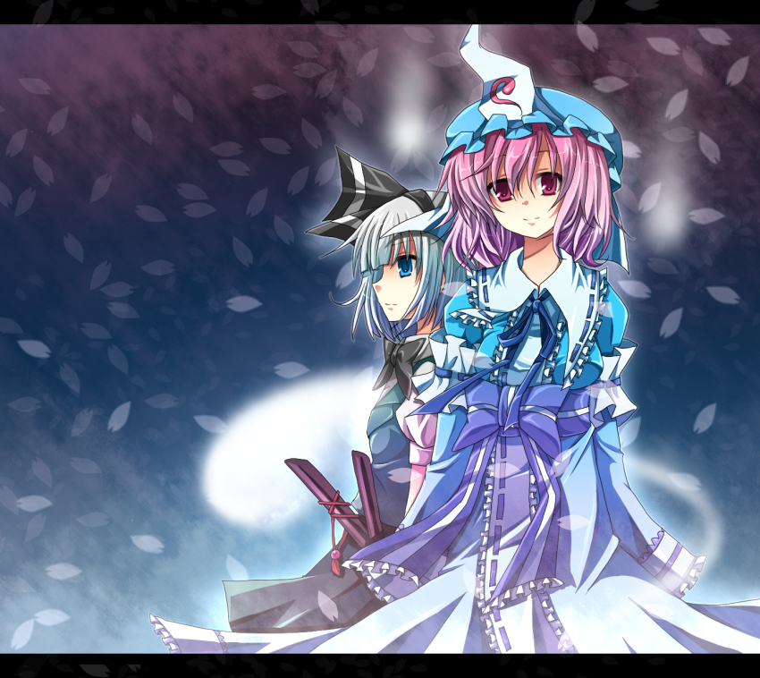 2girls, bad_id, bad_pixiv_id, female_focus, highres, hitodama, konpaku_youmu, konpaku_youmu_(ghost)