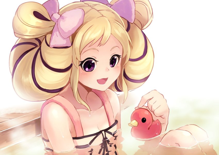 1girl, alternate_costume, bathing, blonde_hair, bow, elise_(fire_emblem), elise_(hostile_springs)_(fire_emblem), female_focus
