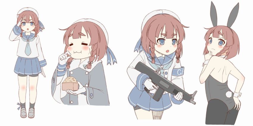 animal_ears, bike_shorts, blue_neckerchief, blue_sailor_collar, blue_skirt, bob_cut, braid, coat