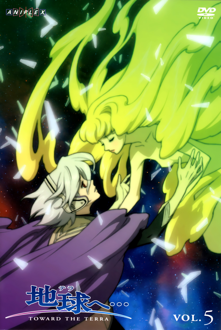 albino, blonde_hair, cape, cover, dvd_cover, closed_eyes, gloves, headphones