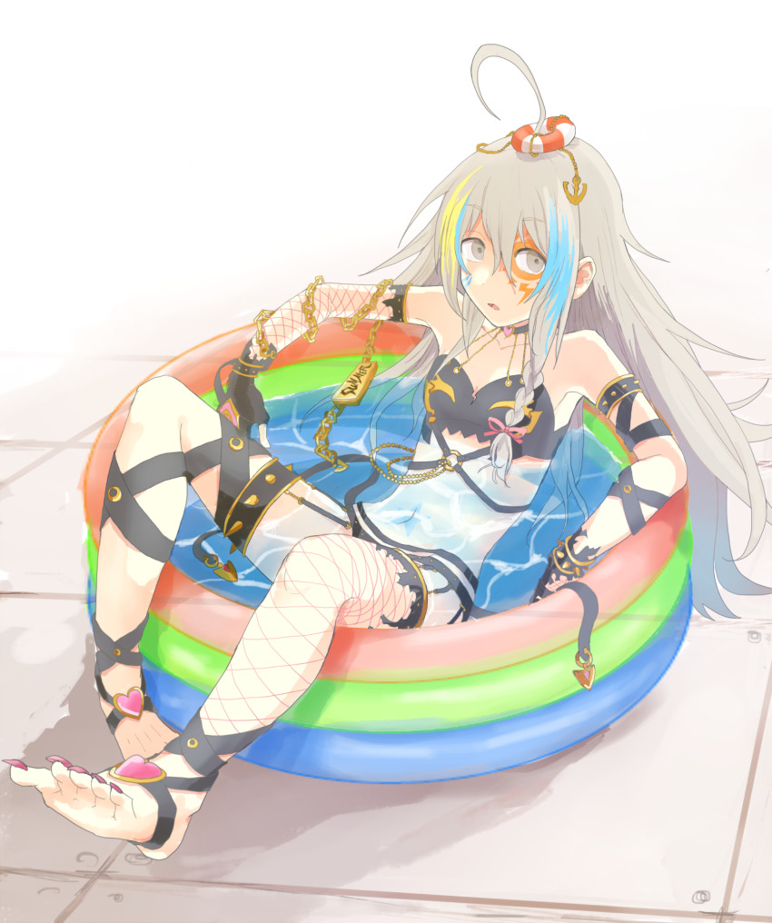 1girl, a_ichi, ahoge, anchor_necklace, armband, asymmetrical_clothes, bare_shoulders, black_choker