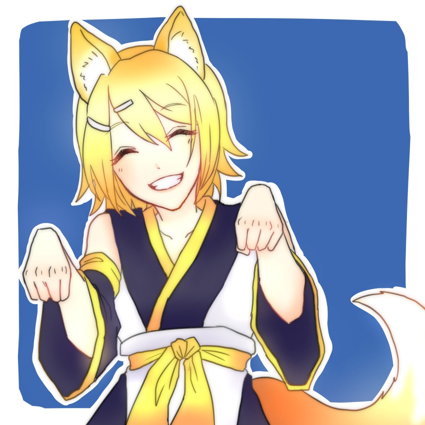 1girl, absurdres, animal_ears, black_sleeves, blue_background, closed_eyes, collarbone, detached_sleeves