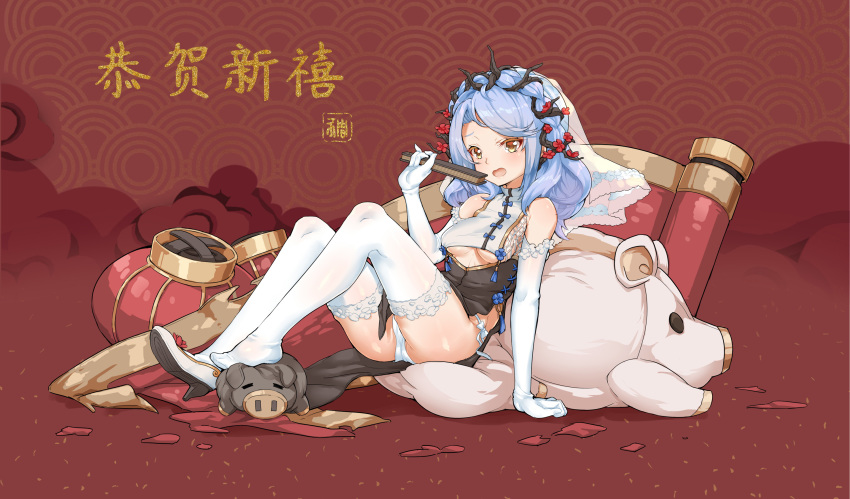 1girl, alternate_costume, bare_shoulders, blue_hair, breasts, brown_eyes, chinese_clothes, clothing_cutout
