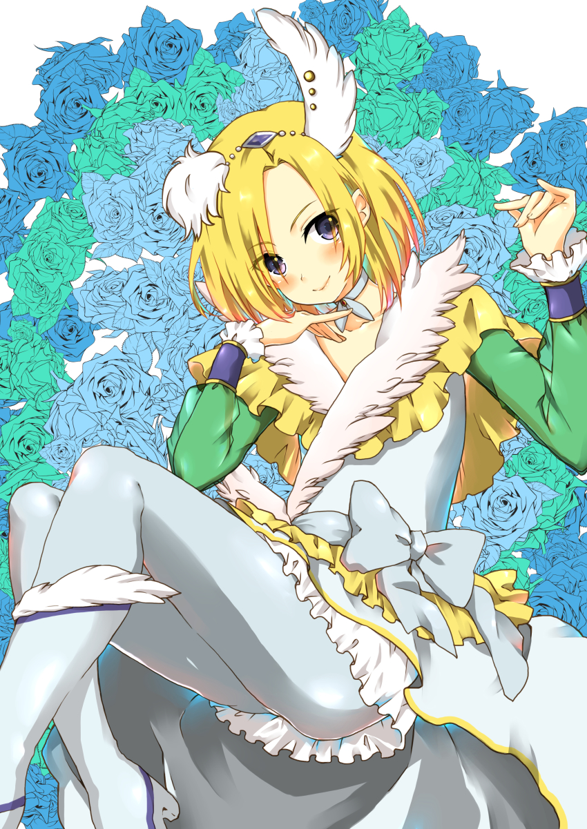 1boy, :>, absurdres, androgynous, bishounen, blonde_hair, bob_cut, bow