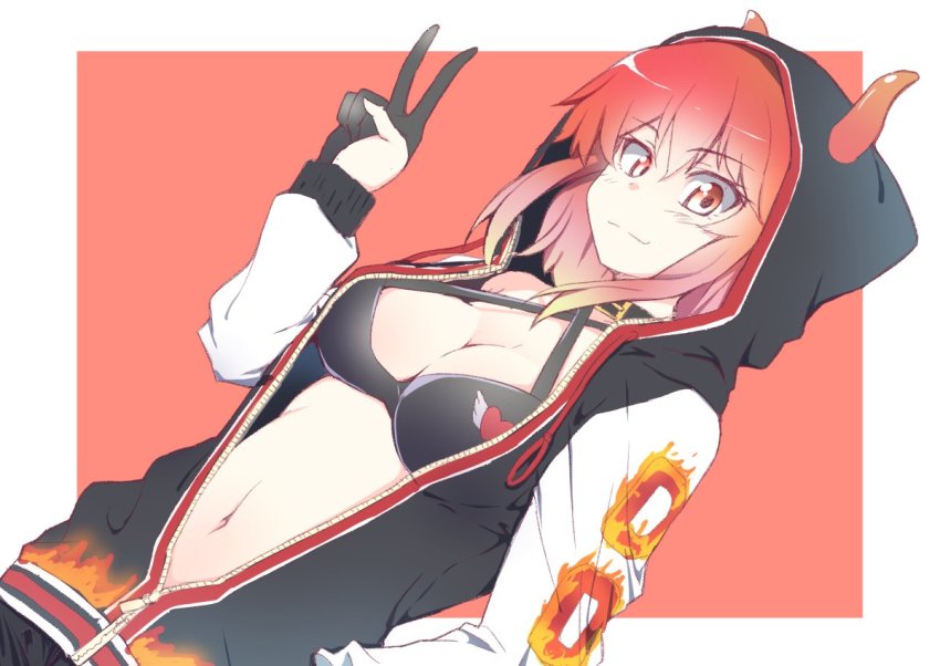 1girl, black_choker, black_gloves, black_jacket, blush, border, breasts, choker