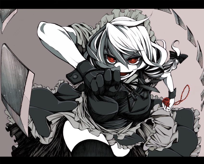 1girl, bad_id, braid, colorized, female_focus, higashi, higashi_(azm), izayoi_sakuya