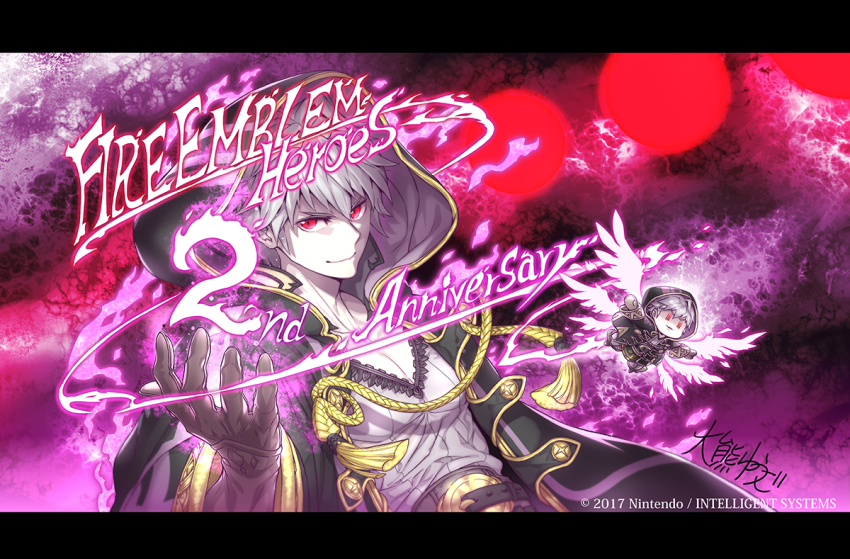 1boy, anniversary, aura, belt, chibi, closed_mouth, company_name, copyright_name