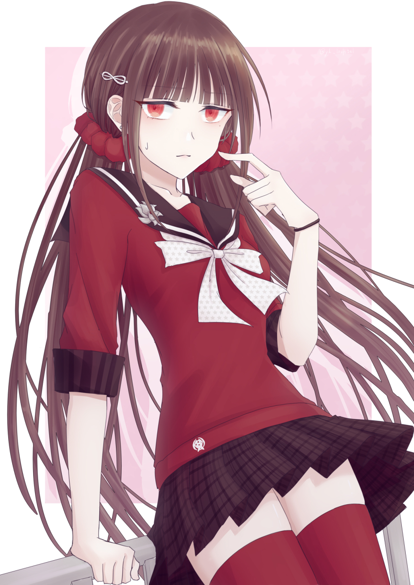 1girl, blunt_bangs, brown_hair, collarbone, commentary_request, danganronpa_(series), danganronpa_v3:_killing_harmony, female_focus