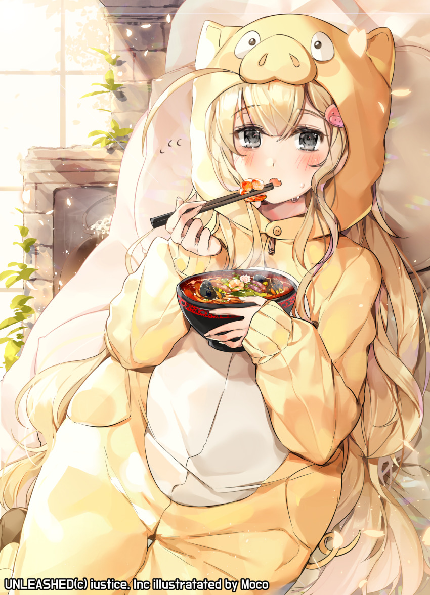 1girl, :o, ahoge, animal_costume, artist_name, black_socks, blonde_hair, blush