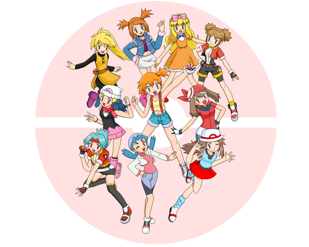 00s, 1990s_(style), 1boy, 6+girls, annotated, ash_ketchum, ashley_(pokemon), bad_id