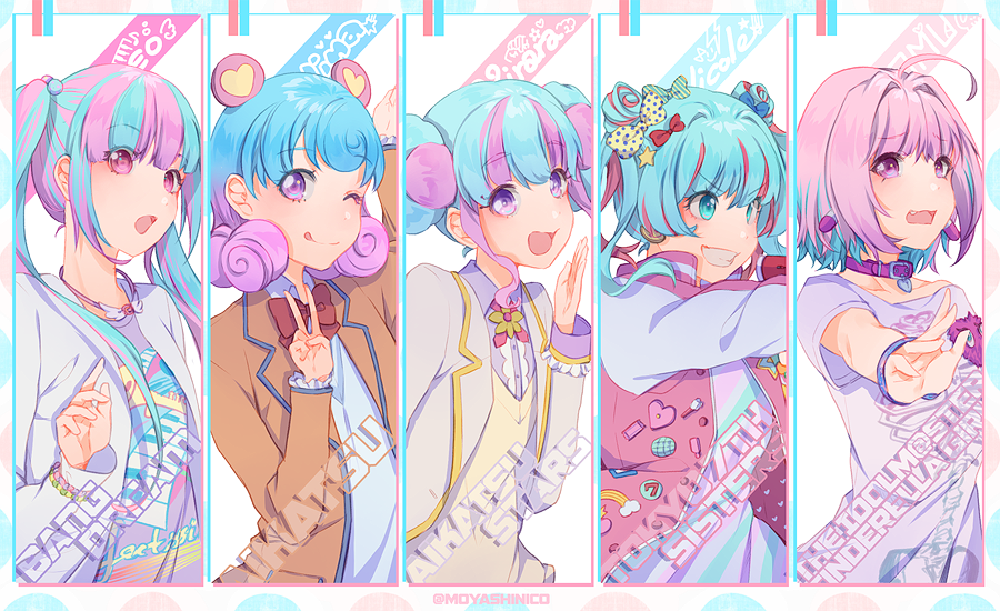 10s, 5girls, ahoge, aikatsu!, aikatsu!_(series), aikatsu_stars!, badge, bang_dream!