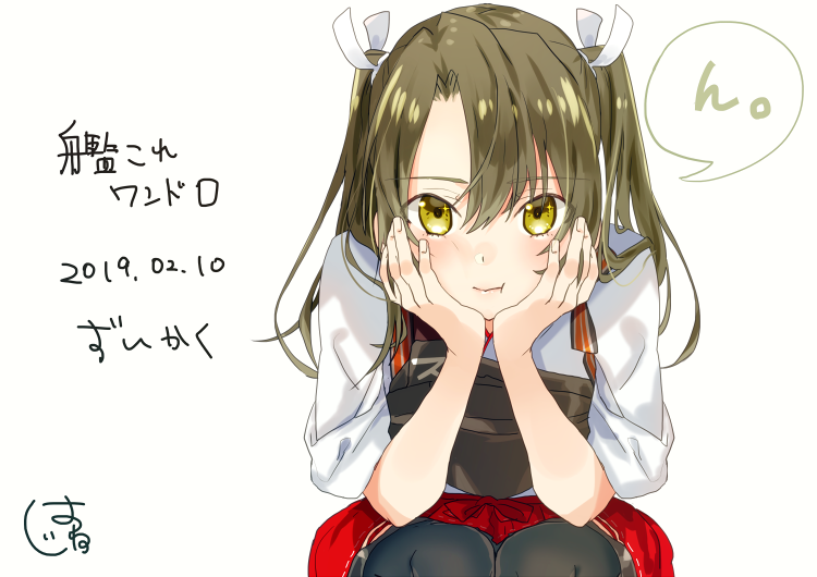 1girl, 2019, asymmetrical_bangs, black_thighhighs, blush, closed_mouth, commentary_request, dated