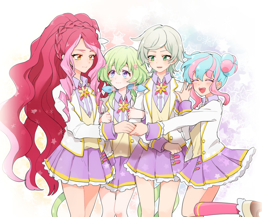 4girls, aikatsu!, aikatsu!_(series), aikatsu_stars!, blue_hair, bow, braid, double_bun