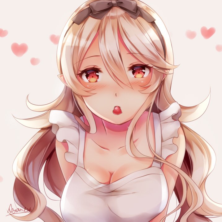 1girl, apron, ayame_(norie11), blush, breasts, cleavage, female_corrin_(fire_emblem), female_focus