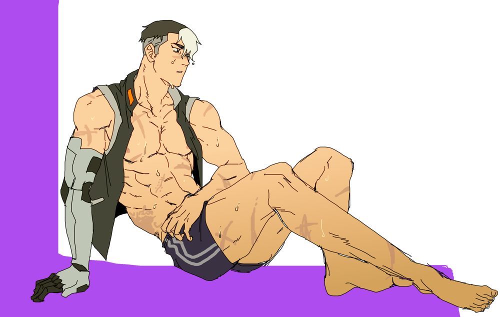 1boy, abs, barefoot, black_hair, hyakujuu-ou_golion, iria59, male_focus, multicolored_hair
