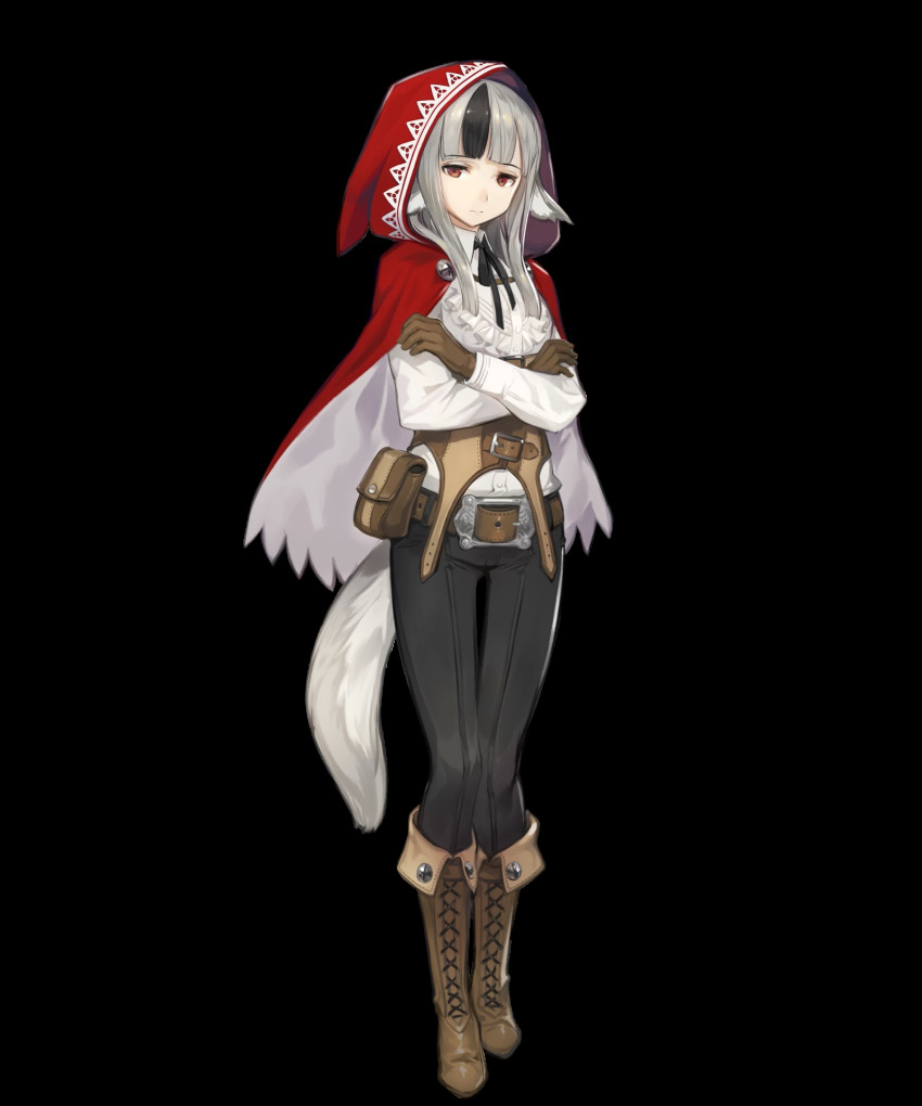 1girl, animal_ears, belt, belt_pouch, black_hair, boots, bow, bowtie