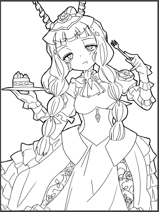 1girl, bored, braid, cake, eating, female_focus, food, gyoniku_acv