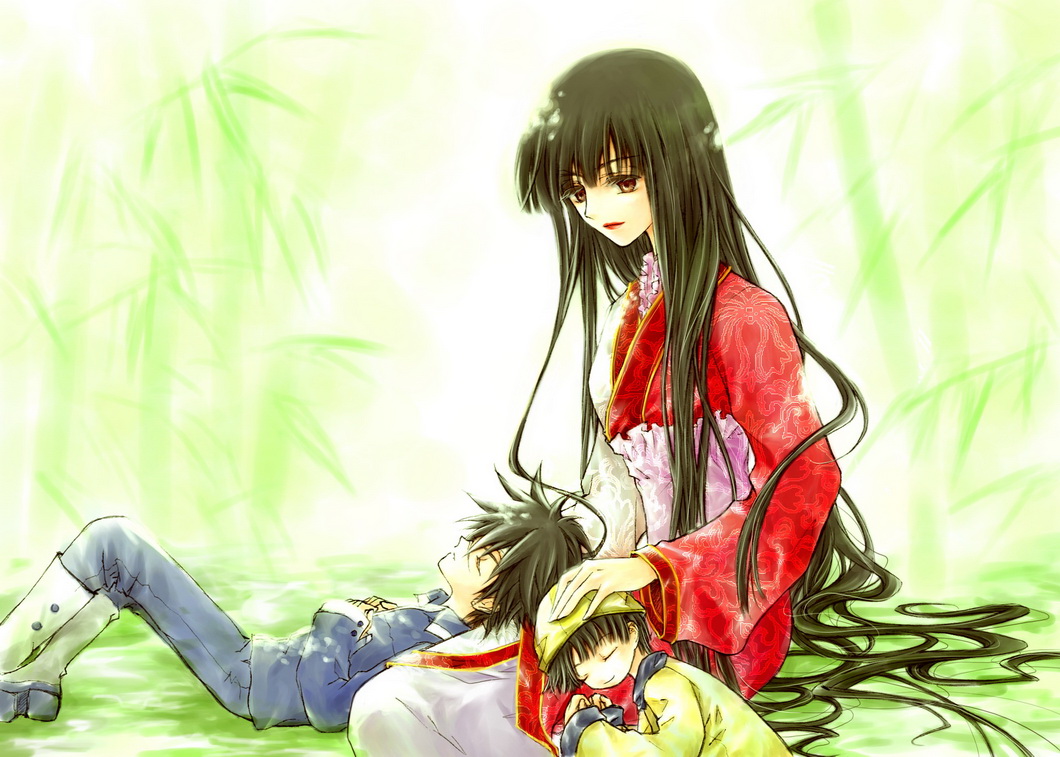 1990s_(style), allen_(artist), bad_id, bad_pixiv_id, black_hair, brown_eyes, houshin_engi, kashi_(houshin_engi)