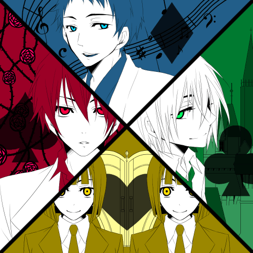 1girl, 4boys, akiduki_(edss), akizuki_(edss), brother_and_sister, card, endou_izuna, endou_shizuna