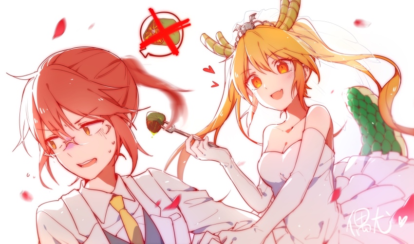 2girls, absurdres, bare_shoulders, blonde_hair, breasts, bridal_veil, bride, cleavage