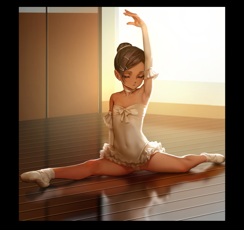 1girl, arm_up, armpits, as109, ballerina, ballet, ballet_slippers, bare_legs