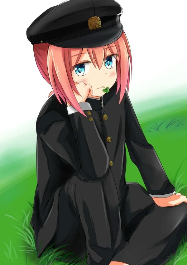 10s, 1boy, alternate_costume, arikawa_kaguya, blue_eyes, grass, hat, himegoto