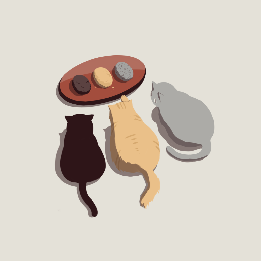 animal_focus, avogado6, black_cat, brown_cat, cat, color_coordination, commentary_request, food