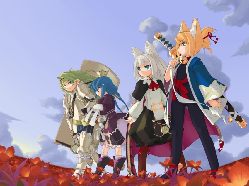 4girls, 7th_dragon, 7th_dragon_(series), animal_ears, bad_id, bad_pixiv_id, cat_ears, floro_(7th_dragon)