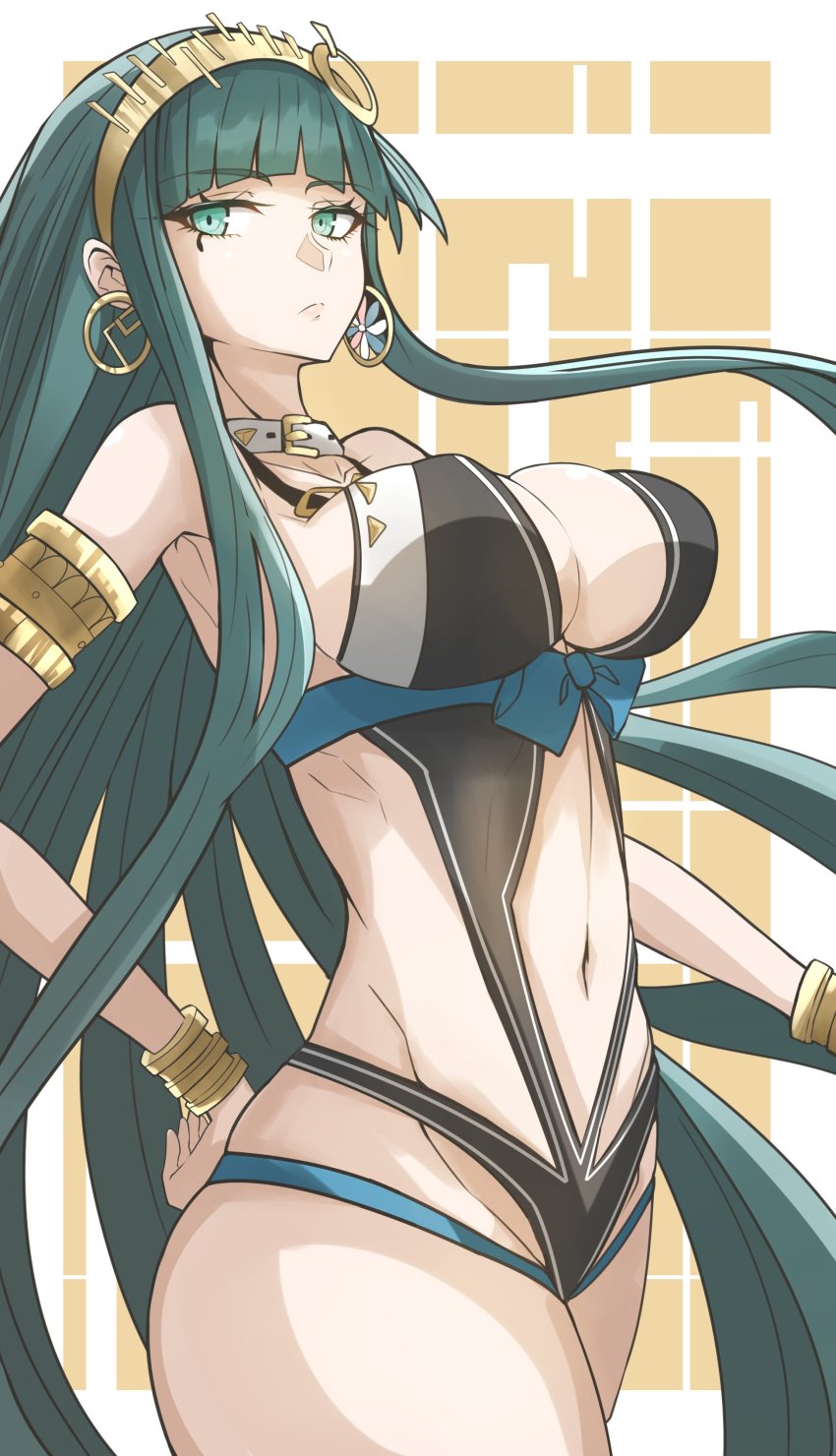1girl, absurdres, bracelet, breasts, cleopatra_(fate), cleopatra_(seaside_luxury)_(fate), collar, cowboy_shot