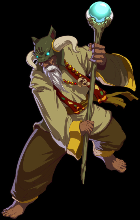 barefoot, beard, dark_skin, facial_hair, kongai, magic, male_focus, skull