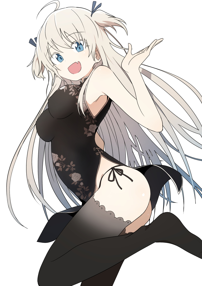 1girl, absurdres, ahoge, armpits, ass, black_dress, black_panties, black_thighhighs