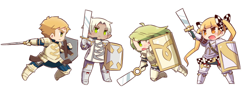 >:(, 2boys, 2girls, 7th_dragon, 7th_dragon_(series), :o, ares_(7th_dragon), armor