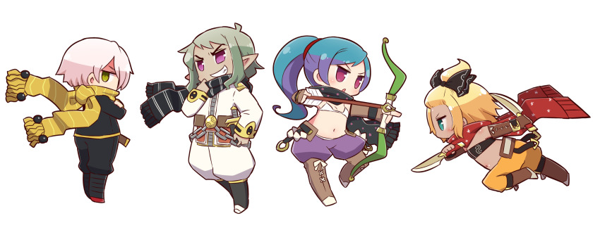 2boys, 2girls, 7th_dragon, 7th_dragon_(series), :o, arrow_(projectile), bandeau, bikini